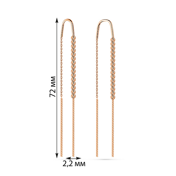 Сережки-протяжки из красного золота (арт. 109969) – изображение 3