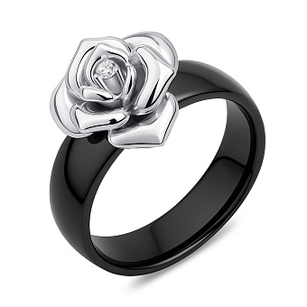 Кольцо Цветок из серебра и керамики (арт. 7501/1540206кмч)