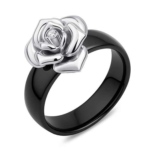 Кольцо Цветок из серебра и керамики (арт. 7501/1540206кмч) – изображение 1