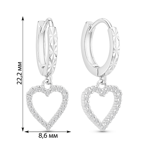 Серебряные серьги-кольца сердце с фианитами (арт. 7502/10327/10) – изображение 2