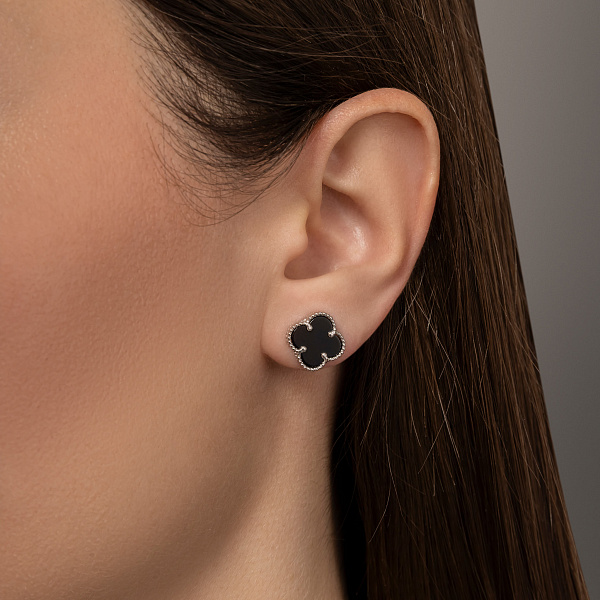 Серьги из белого золота с ониксом (арт. 104811/10бо) – изображение 2
