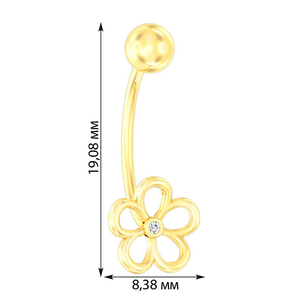 Золотая серьга-пирсинг для пупка с фианитом (арт. 360086ж) – изображение 3