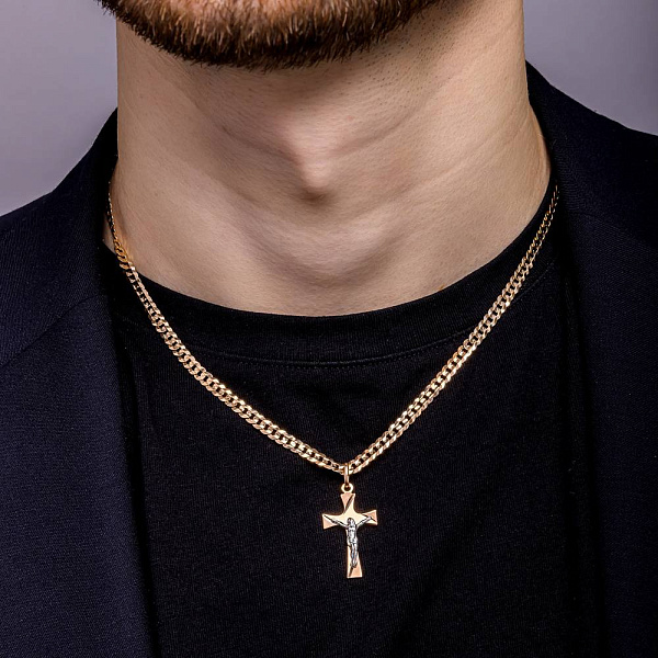 Золотой нательный крестик с распятием (арт. 500675) – изображение 2