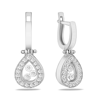 Сережки-подвески из белого золота с фианитами (арт. 101060б)