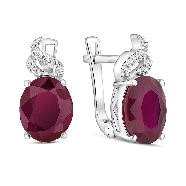 Срібні сережки зі рубіном і фіанітами (арт. 7502/2165286Р) – зображення 1