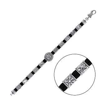 Браслет на шовковій нитці з вставками зі срібла (арт. 7309/2197/11)