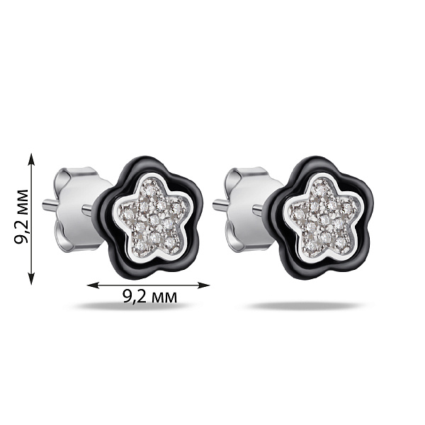 Сережки-пусети зі срібла і кераміки з фіанітами (арт. 7518/6298кмч) – зображення 2