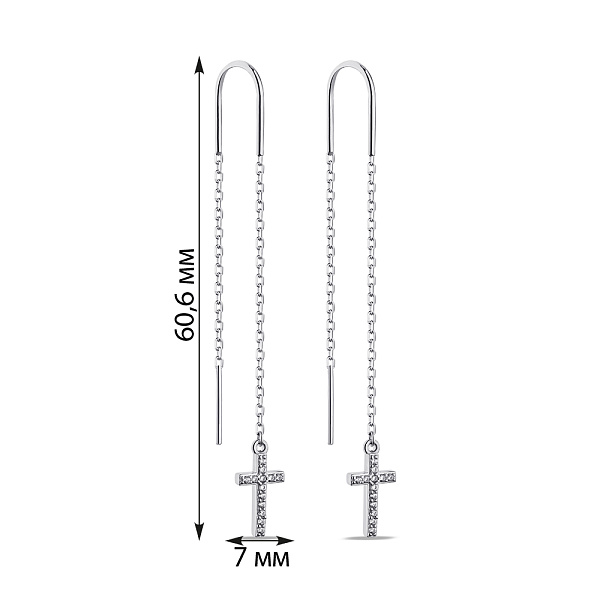 Срібні сережки-протяжки Хрестики з фіанітами (арт. 7502/9730) – зображення 2