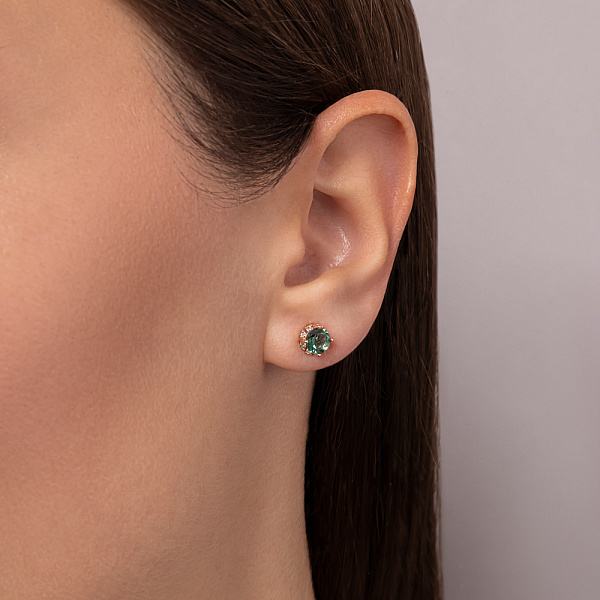 Золотые серьги-пусеты с кварцем и фианитами (арт. 110637Псз) – изображение 2