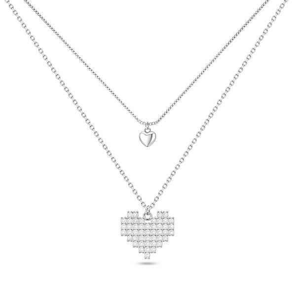 Серебряное двойное колье с подвесками сердечко с фианитами (арт. 7507/2608) – изображение 1