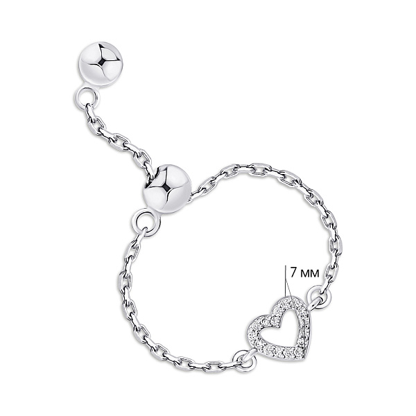 Серебряное безразмерное кольцо Сердце с фианитами (арт. 7501/7019) – изображение 3