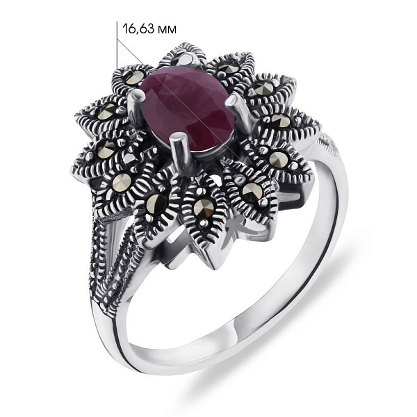 Каблучка срібна з корундом і марказитами (арт. 7401/5032мркКр) – зображення 2