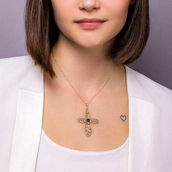 Хрестик Francelli з жовтого і білого золота (арт. 424852жбс) – зображення 3