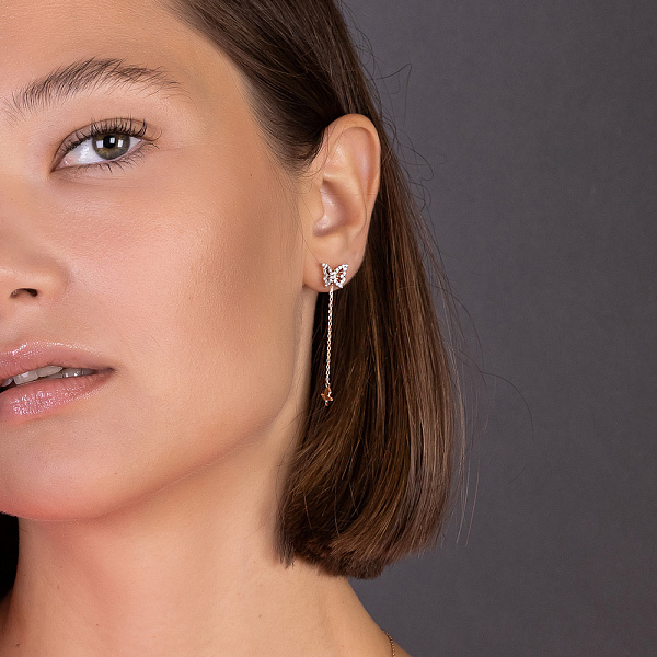 Серьги-пусеты "Бабочки" из золота с фианитами (арт. 111223) – изображение 3