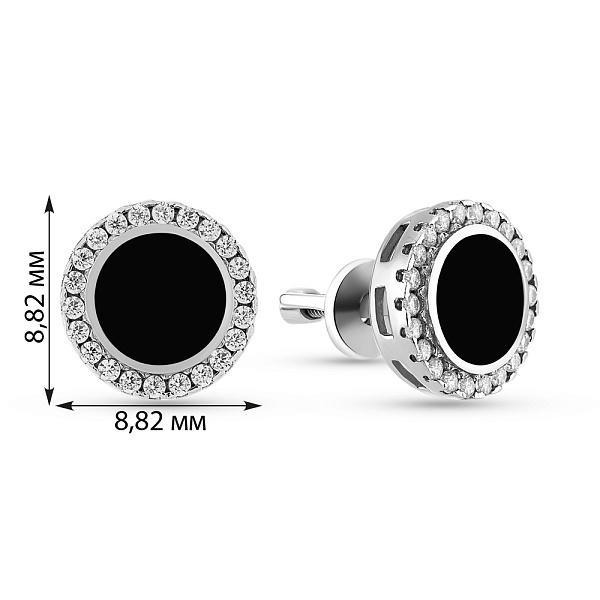 Золотые серьги пусеты Лýна с эмалью и фианитами (арт. 110327бч) – изображение 2