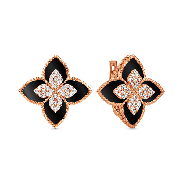 Золоті сережки Конюшина з оніксом і фіанітами (арт. 111342о) – зображення 1