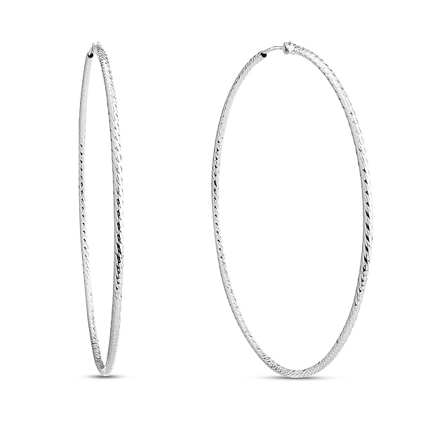 Серьги-кольца из белого золота с алмазной насечкой (арт. 1091730/60б) – изображение 1