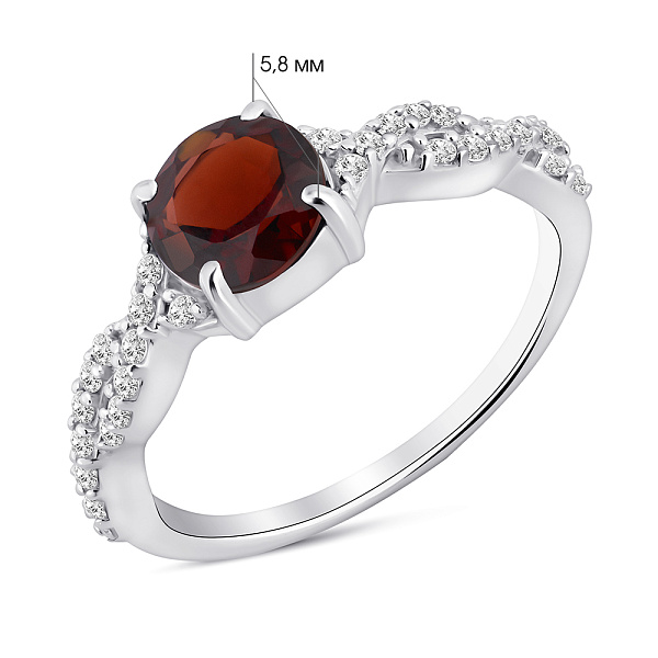 Серебряное кольцо с гранатом и фианитами (арт. 7501/1957950Г) – изображение 2