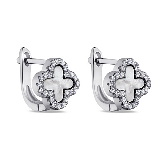 Серебряные серьги с перламутром и фианитами (арт. 7502/3213/10п)