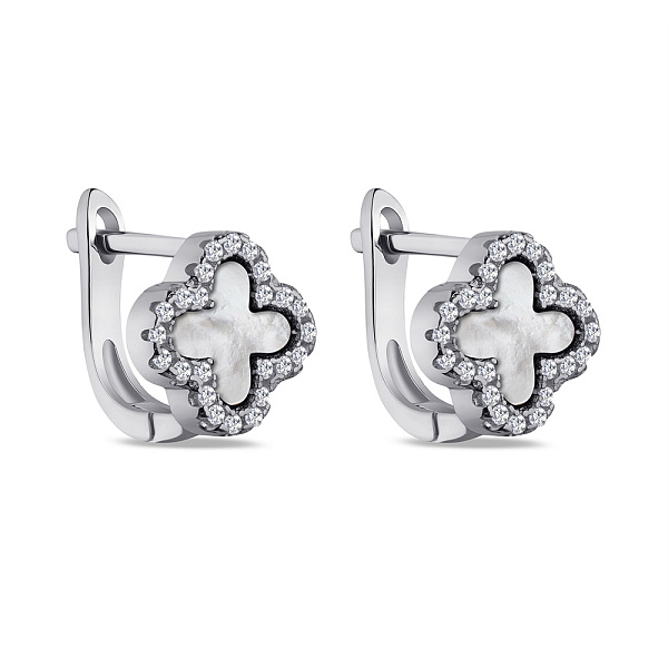 Серебряные серьги с перламутром и фианитами (арт. 7502/3213/10п) – изображение 1