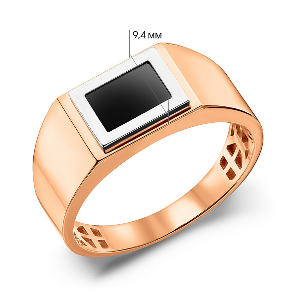 Печатка з червоного і білого золота з оніксом (арт. 180539кбо) – зображення 2