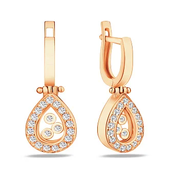 Сережки-подвески из красного золота с фианитами (арт. 101060)