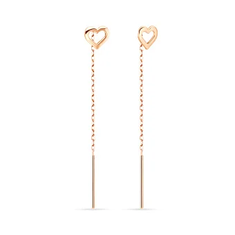 Золоті сережки-протяжки «Сердечка» в червоному  кольорі металу (арт. 106547)