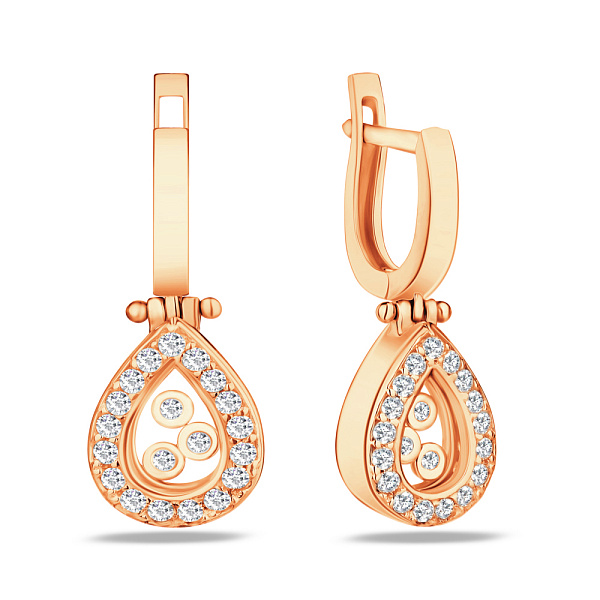 Сережки-подвески из красного золота с фианитами (арт. 101060) – изображение 1