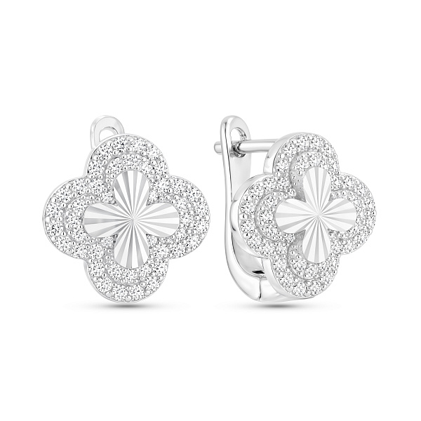 Серебряные серьги Клевер с фианитами (арт. 7502/10109) – изображение 1