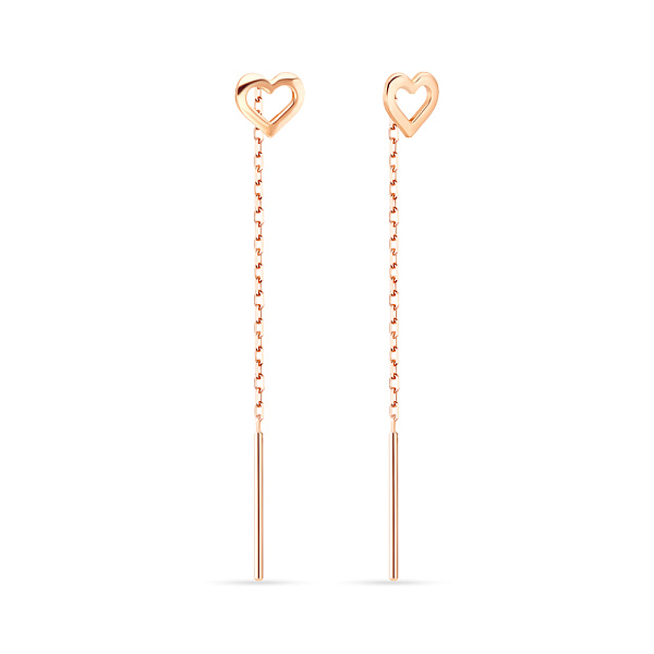 Золоті сережки-протяжки «Сердечка» в червоному  кольорі металу (арт. 106547) – зображення 1