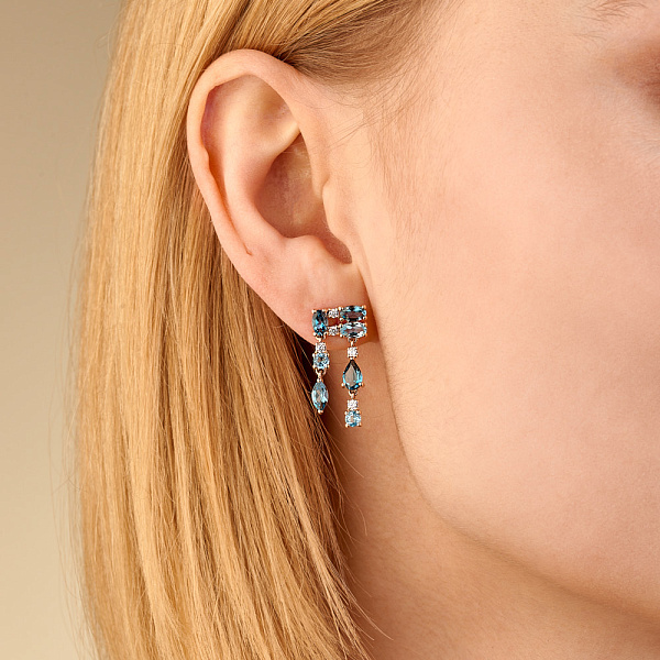 Золоті сережки з топазом Лондон і фіанітами (арт. 110858Плф) – зображення 2