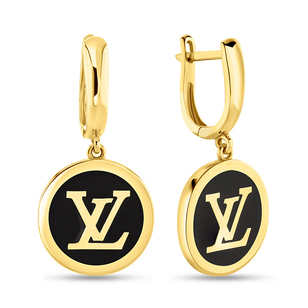 Сережки-підвіски з жовтого золота з емаллю (арт. 108291жеч) – зображення 1