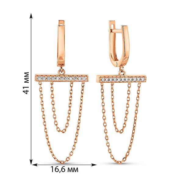 Золоті сережки-підвіски з фіанітами (арт. 109181) – зображення 2
