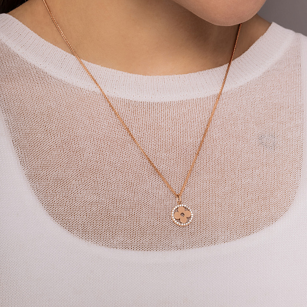 Золотой кулон "Клевер" с фианитами (арт. 424460) – изображение 3