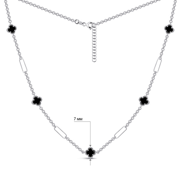 Длинное колье Клевер из серебра с ониксом (арт. 7507/2328/7о) – изображение 3