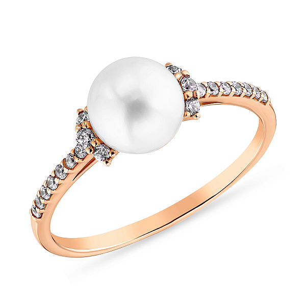Кольцо с жемчугом и фианитами из красного золота (арт. 155086прлб) – изображение 1