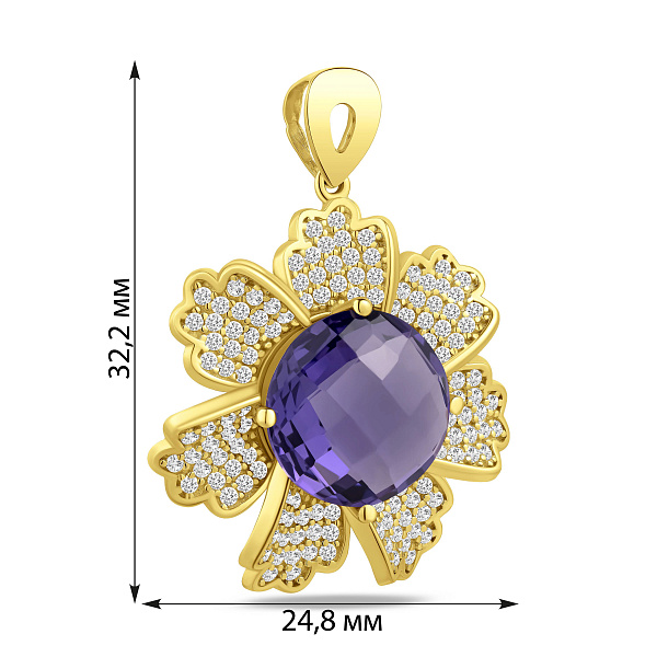 Подвес из желтого золота Цветок с кварцем (арт. 422486Пкф) – изображение 3