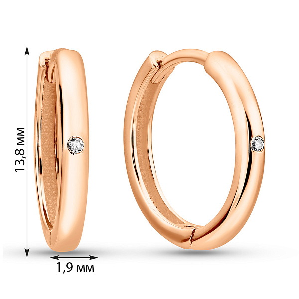 Золотые серьги-кольца с фианитами (арт. 1091530) – изображение 2