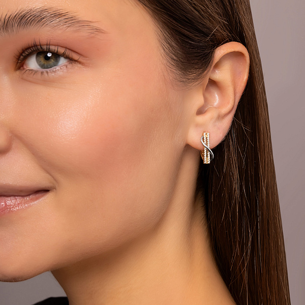 Сережки Синергія з комбінованого золота з фіанітами (арт. 110322ж) – зображення 4