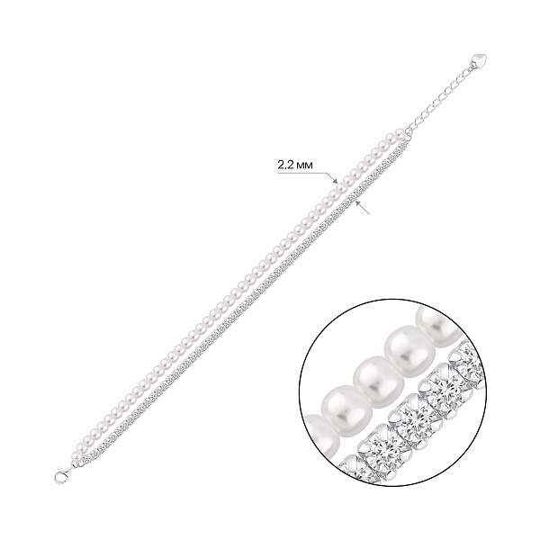 Срібний тенісний браслет з перлами (арт. 7509/5276жб) – зображення 4