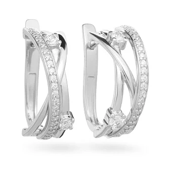 Сережки Синергия из белого золота с фианитами  (арт. 110179б)