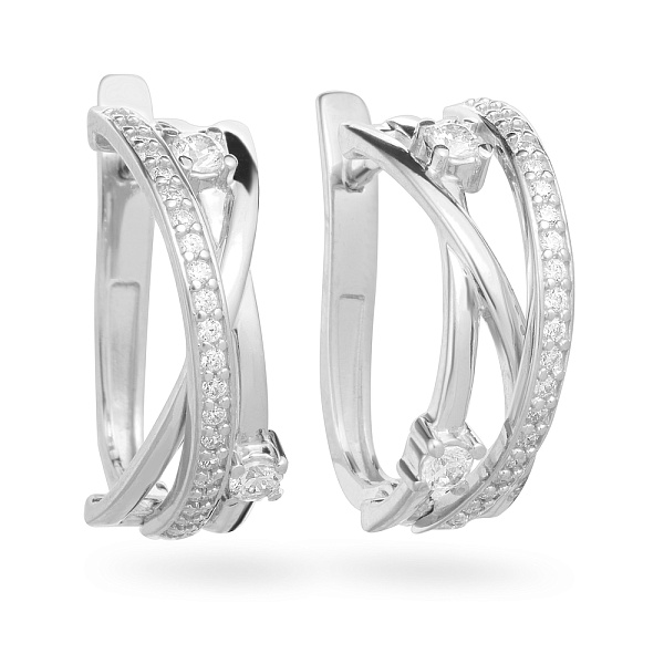 Сережки Синергия из белого золота с фианитами  (арт. 110179б) – изображение 1