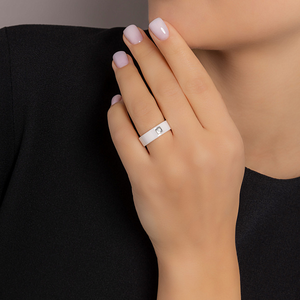 Кольцо из керамики и золота с бриллиантом (арт. К011767бб) – изображение 4