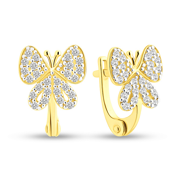 Золотые серьги для детей Бабочки с фианитами (арт. 110189ж) – изображение 1