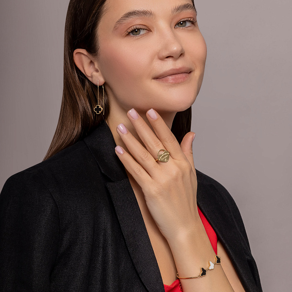 Сережки-ланцюжки Коношина з жовтого золота з оніксом (арт. 107498/10жо) – зображення 5