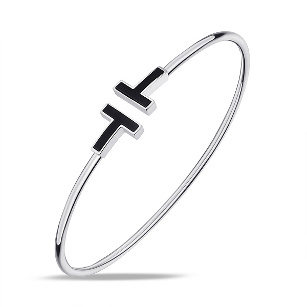 Серебряный жесткий браслет с ониксом (арт. 7509/3718/1о) – изображение 1