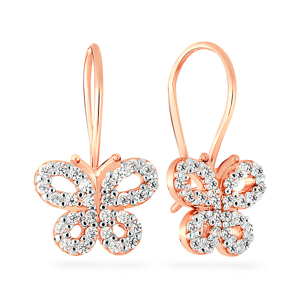 Детские золотые сережки «Бабочки» с фианитами (арт. 110282) – изображение 1