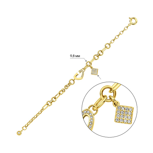 Браслет из желтого золота с подвеской и фианитами (арт. 326782жП1) – изображение 2