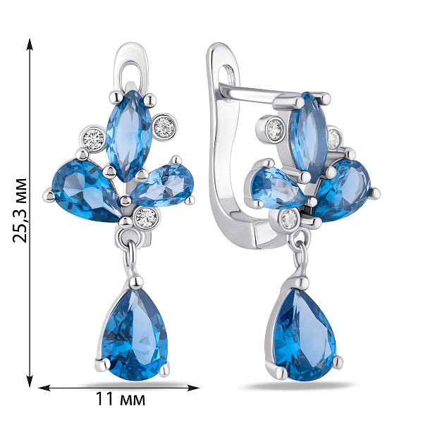 Серебряные серьги-подвески с фианитами и альпинитами (арт. 7502/10229ас) – изображение 2