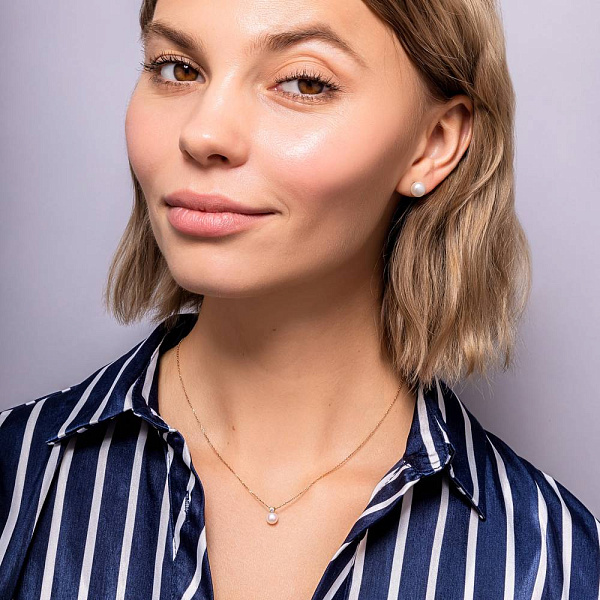 Золотые серьги пусеты с жемчугом (арт. 129008) – изображение 2